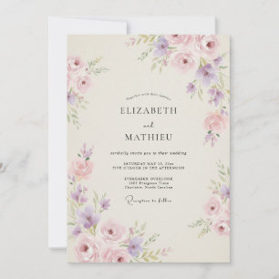 Invitation Mariage aux Pivoines Rose Pétale de Lilas