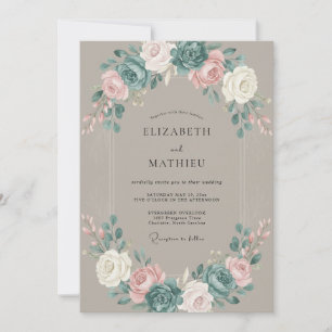 Invitation Mariage aux Pivoines Taupe Atténué