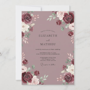 Invitation Mariage aux Pivoines Violet Poussiéreux