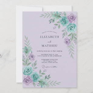 Invitation Mariage aux Ranunculus Aqua Lilas et Sauge
