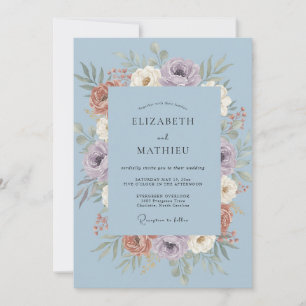 Invitation Mariage aux Ranunculus Eucalyptus et Bleuet Poussi