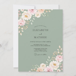 Invitation Mariage aux Ranunculus Eucalyptus Rose Sauge Mat