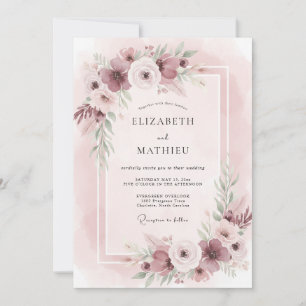 Invitation Mariage aux Ranunculus Eucalyptus Rouge-groseille