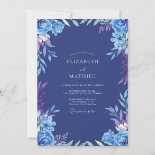 Invitation Mariage aux Ranunculus Peints en Cobalt