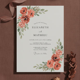 Invitation Mariage aux Ranunculus Peints Terracotta