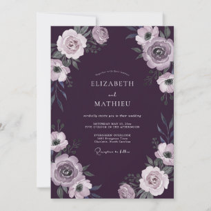 Invitation Mariage aux Ranunculus prune et feuillage d'Eucaly