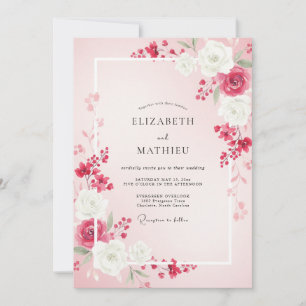 Invitation Mariage aux Renoncules Blanches Framboise