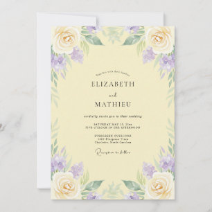 Invitation Mariage aux renoncules eucalyptus crème et violett