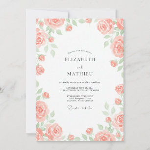 Invitation Mariage aux renoncules peintes de corail doux