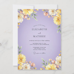Invitation Mariage aux Renoncules Sages Jaunes Lilas