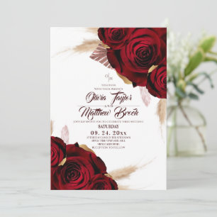 Invitation Mariage aux Roses Bourguignonnes et Herbe de Pampa