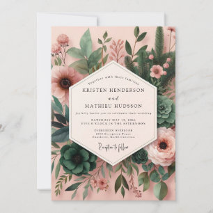Invitation Mariage aux Succulentes Rose et Bleu Canard