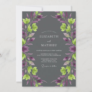 Invitation Mariage aux vignes Chartreuse et Améthyste