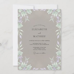 Invitation Mariage aux vignes de pervenche taupe