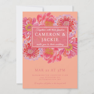 Invitation Mariage aux Zinnias Corail Rose Vibrant
