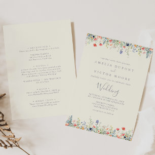 Invitation Mariage avant et arrière du Fleur sauvage multicou