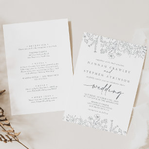 Invitation Mariage avant et arrière Fleur sauvage neutre