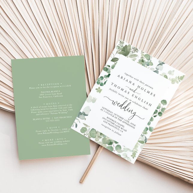 Invitation Mariage avant et arrière géométrique Eucalyptus (Créateur téléchargé)