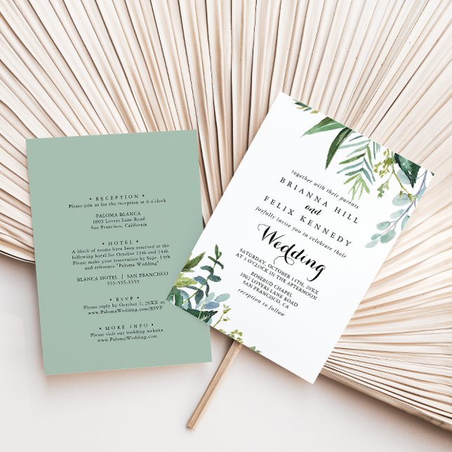 Invitation Mariage avant et arrière Tropical Green Classy (Créateur téléchargé)