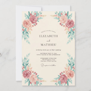 Invitation Mariage avec accent botanique Rose Poussiéreuse