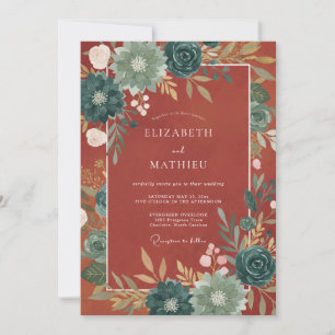 Invitation Mariage avec accent floral automnal sarcelle