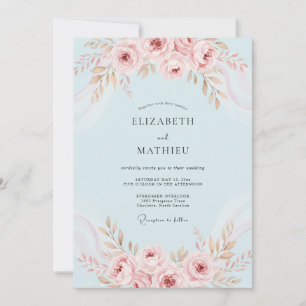 Invitation Mariage avec Arche de Pivoines Roses Ciel