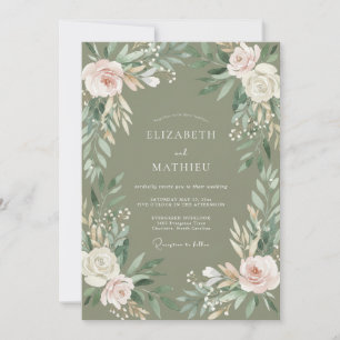 Invitation Mariage avec bordure florale sauge