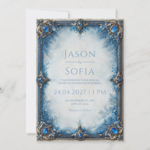 Invitation Mariage avec cadre floral saphir