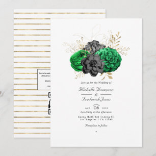 Invitation Mariage avec code QR de réponse Fleuris Émeraude f