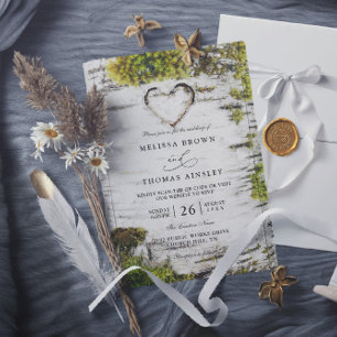 Invitation Mariage avec Code QR sur Écorce de Bouleau Rustiqu