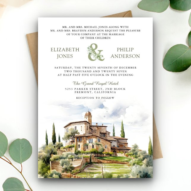 Invitation Mariage avec code QR Tuscany Aquarelle Rustique (Créateur téléchargé)