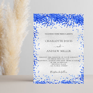 Invitation Mariage avec confettis bleu royal argentés