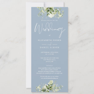 Invitation Mariage avec détails floraux verts poussiéreux ble