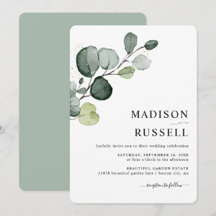 Invitation Mariage avec éclaboussures dorées et verdure d'euc