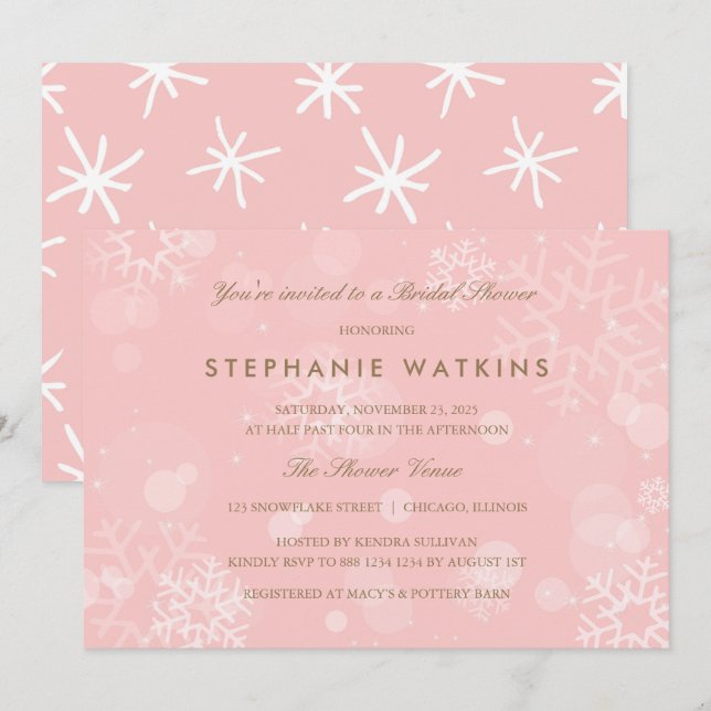 Invitation Mariage avec flocons de neige roses et blancs (Devant / Derrière)