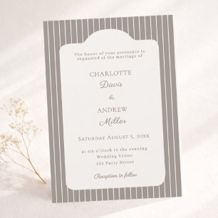 Invitation Mariage avec rayures au pochoir Taupe Ivoire Neutr