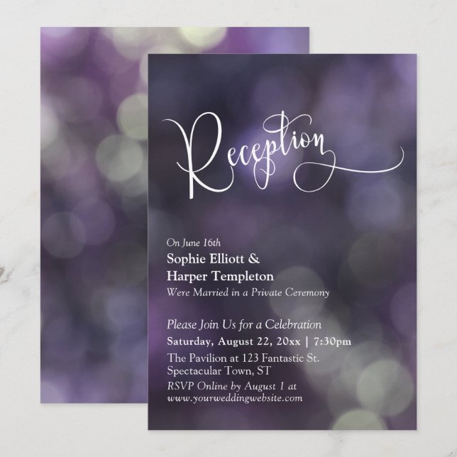 Invitation Mariage avec Typographie de Lumière Bokeh Violet (Devant / Derrière)