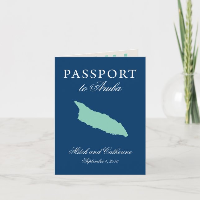 Invitation Mariage avec un passeport d'Aruba et l'arbre Divi  (Devant)