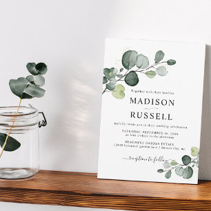 Invitation Mariage avec verdure éclaboussée d'or d'eucalyptus