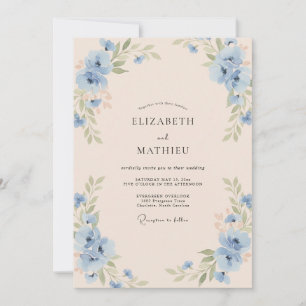 Invitation Mariage Azur Champagne Bleuet Eucalyptus
