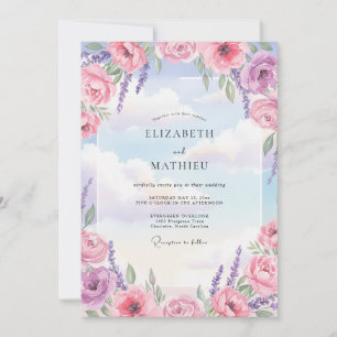 Invitation Mariage Azur Violet Ranunculus Eucalyptus