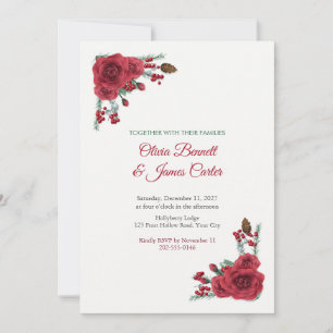 Invitation Mariage Baies d'Hiver Peintes et Rose Cramoisi