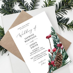 Invitation Mariage Baies d'Hiver & Verdure de Pin 