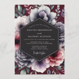 Invitation Mariage baroque ardoise bordeaux