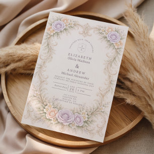 Invitation Mariage baroque au jardin dans les tons rose lavan