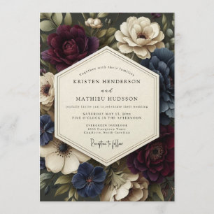 Invitation Mariage baroque burgundy ardoise