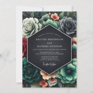 Invitation Mariage baroque corail charbon