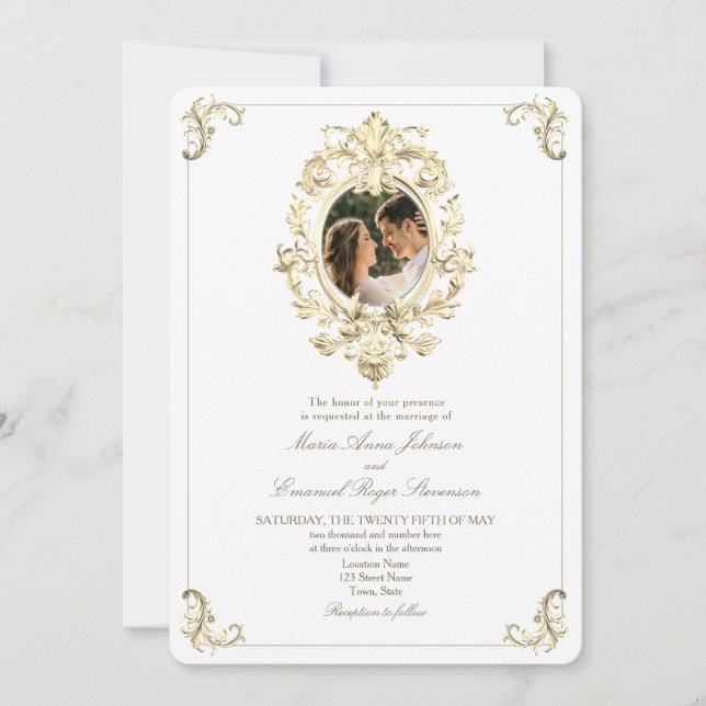 Invitation Mariage baroque d'or (Devant)