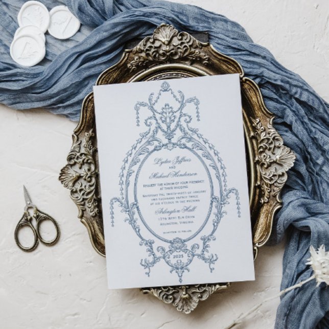Invitation Mariage baroque d'Ornat Bleu (Créateur téléchargé)