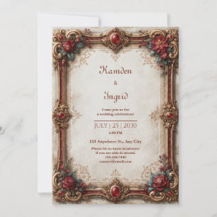 Invitation Mariage Baroque Rubis Or